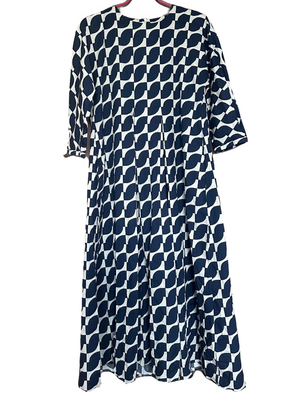 S'Max Mara Navy Geometric Print Cotton Pleated Dress Size 10 - Picture 4 of 6